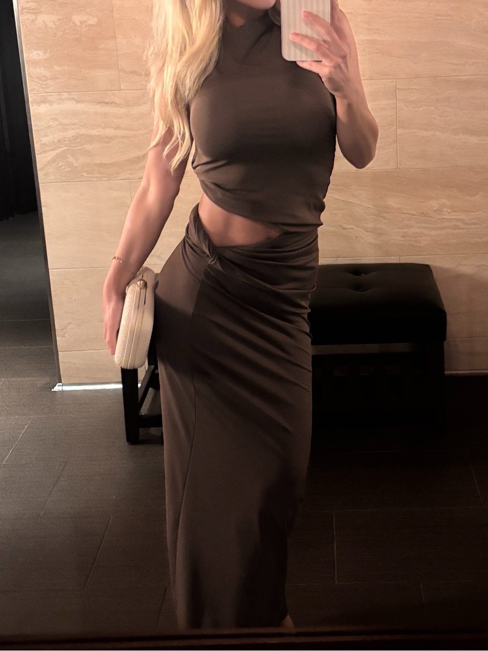 Draped Maxi Skirt in Chocolate Brown